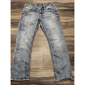 Salvage Mayhem Straight Leg Regular Fit Light Wash Stretch Blue Jeans Size 32x30